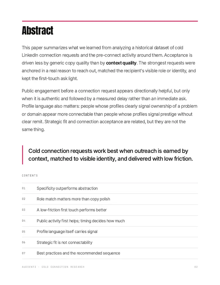 Cold connection research, page 2 preview